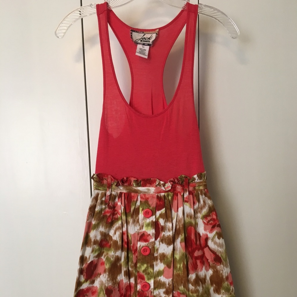 Fun coral dress with beautiful designed skirt